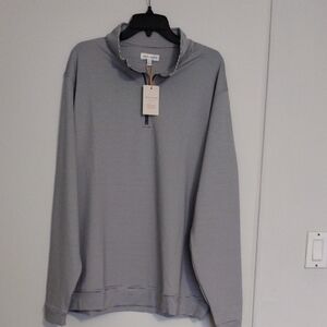 Peter Millar Black and White Striped Quarter-Zip Pullover